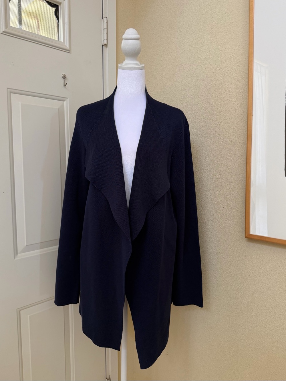 Eileen Fisher Silk & Organic Cotton Navy Draped Open-Front Cardigan size Large